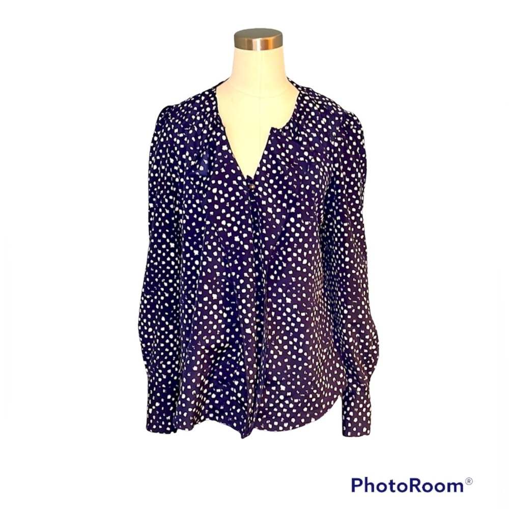 💚 Jessica Blouse, Blue with White Polka Dots, Size 14